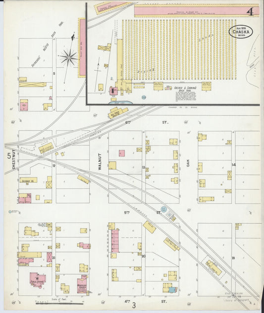Sanborn Fire Insurance Map from Chaska, Carver County, Minnesota (1899), Sheet #0004 - Historic Sanborn Fire Insurance Map Print, vintage old map wall art, antique decor, genealogy gift, Minnesota Minnesota map