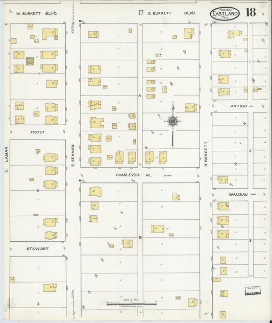 Sanborn Fire Insurance Map from Eastland, Eastland County, Texas (1920), Sheet #0018 - Historic Sanborn Fire Insurance Map Print, vintage old map wall art, antique decor, genealogy gift, Texas Texas map