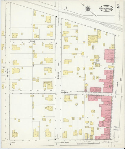 Sanborn Fire Insurance Map from Bishopville, Lee County, South Carolina (1916), Sheet #0005 - Complete Map Set gallery image, historic Sanborn map, vintage wall art, South Carolina South Carolina