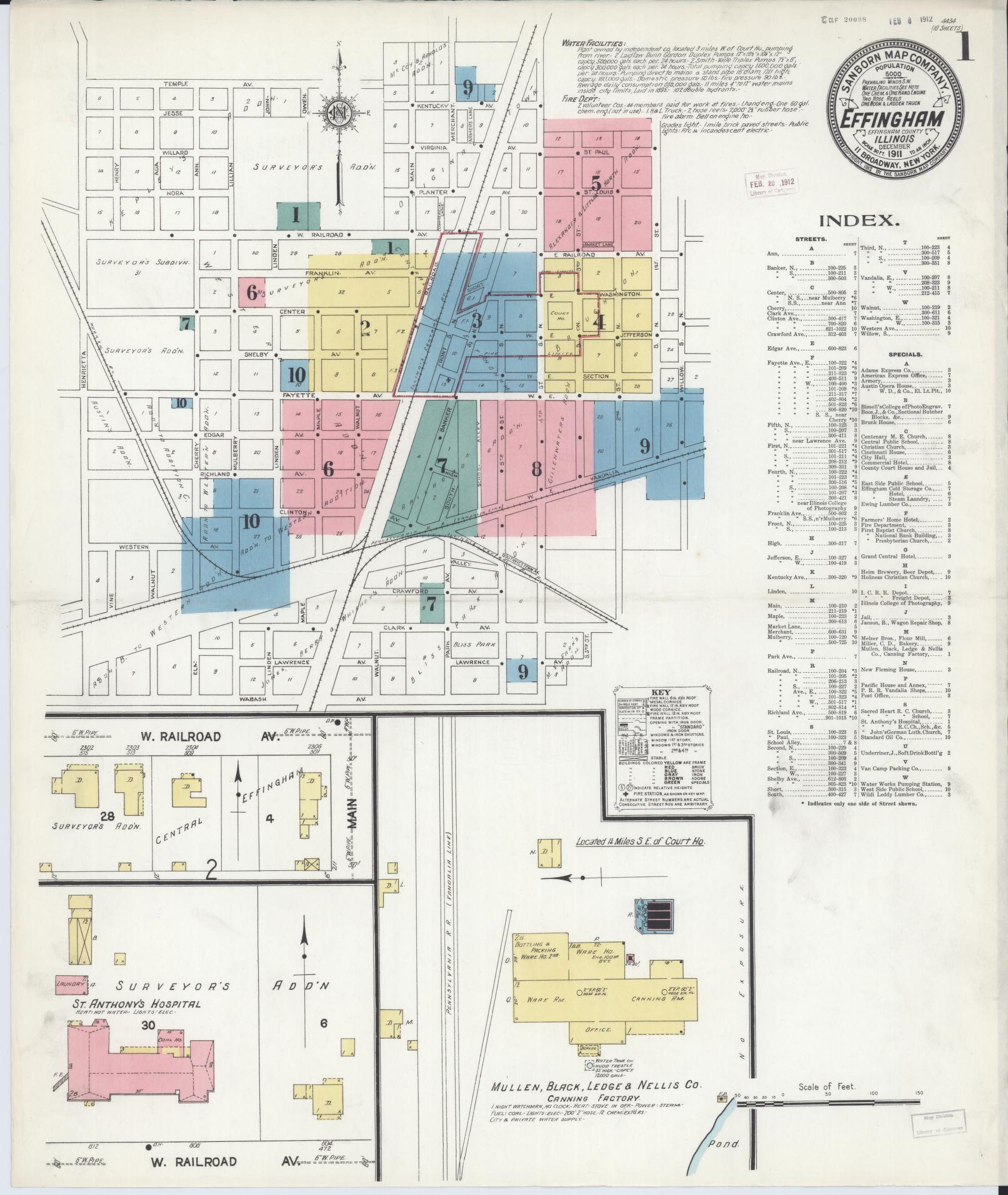 Sanborn Fire Insurance Map from Effingham, Effingham County, Illinois (1911), Sheet #0001 - Complete Map Set gallery image, historic Sanborn map, vintage wall art, Illinois Illinois