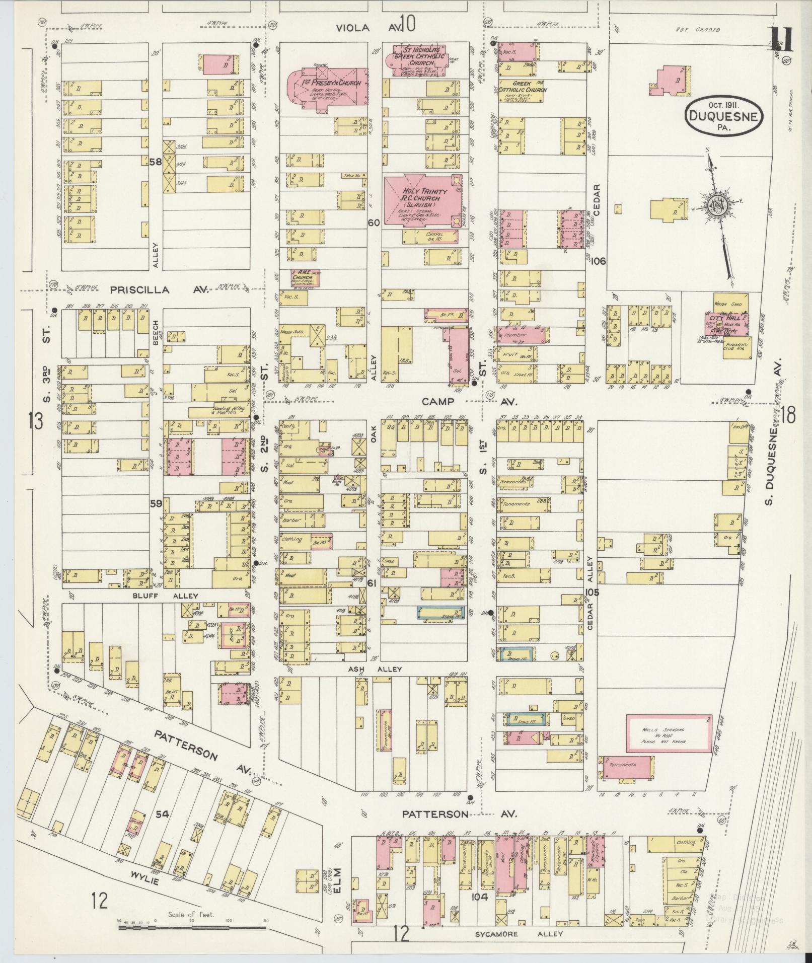 Sanborn Fire Insurance Map from Duquesne, Allegheny County, Pennsylvania (1911), Sheet #0011 - Historic Sanborn Fire Insurance Map Print, vintage old map wall art, antique decor, genealogy gift, Pennsylvania Pennsylvania map