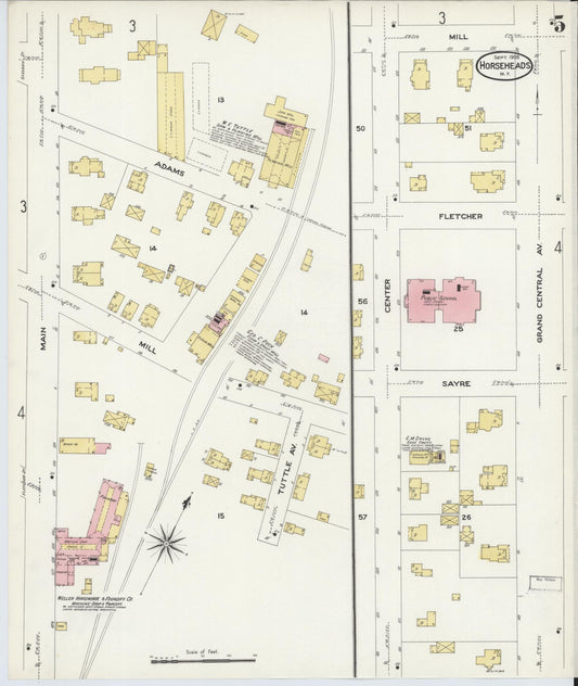 Sanborn Fire Insurance Map from Horseheads, Chemung County, New York (1908), Sheet #0005 - Historic Sanborn Fire Insurance Map Print, vintage old map wall art, antique decor, genealogy gift, New York New York map