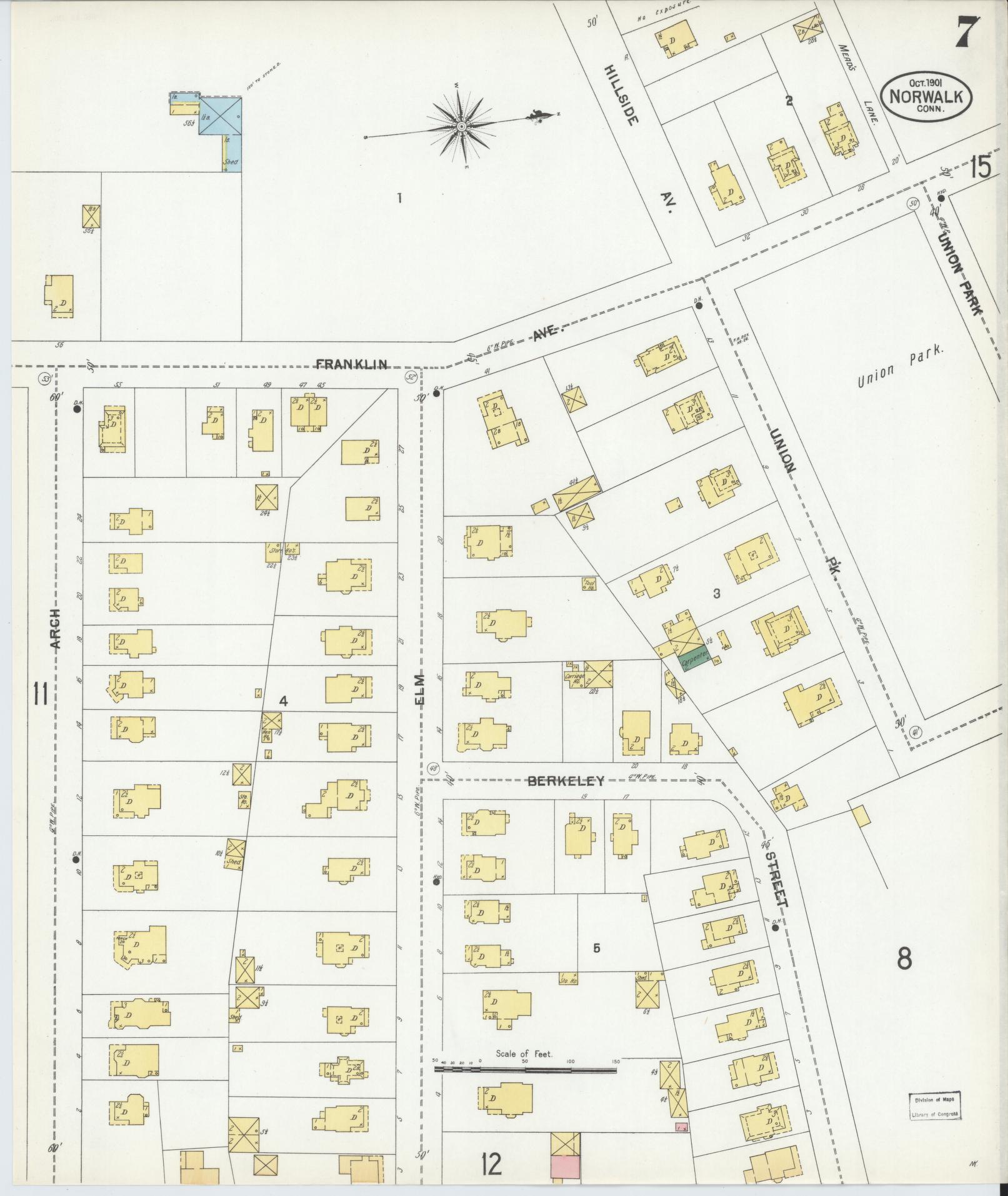 Sanborn Fire Insurance Map from Norwalk, Fairfield County, Connecticut (1901), Sheet #0007 - Complete Map Set gallery image, historic Sanborn map, vintage wall art, Connecticut Connecticut