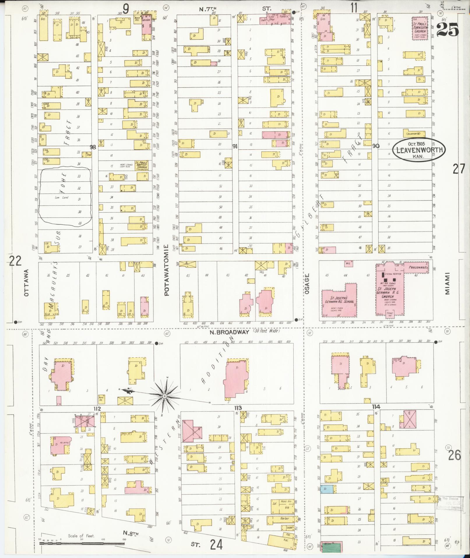 Sanborn Fire Insurance Map from Leavenworth, Leavenworth County, Kansas (1905), Sheet #0026 - Complete Map Set gallery image, historic Sanborn map, vintage wall art, Kansas Kansas