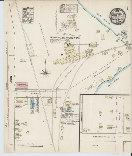Sanborn Fire Insurance Map from Sand Beach, Huron County, Michigan (1884), Sheet #0001 - Historic Sanborn Fire Insurance Map Print, vintage old map wall art, antique decor, genealogy gift, Michigan Michigan map
