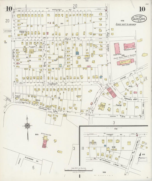 Sanborn Fire Insurance Map from Glen Cove, Nassau County, New York (1925), Sheet #0010 - Historic Sanborn Fire Insurance Map Print, vintage old map wall art, antique decor, genealogy gift, New York New York map