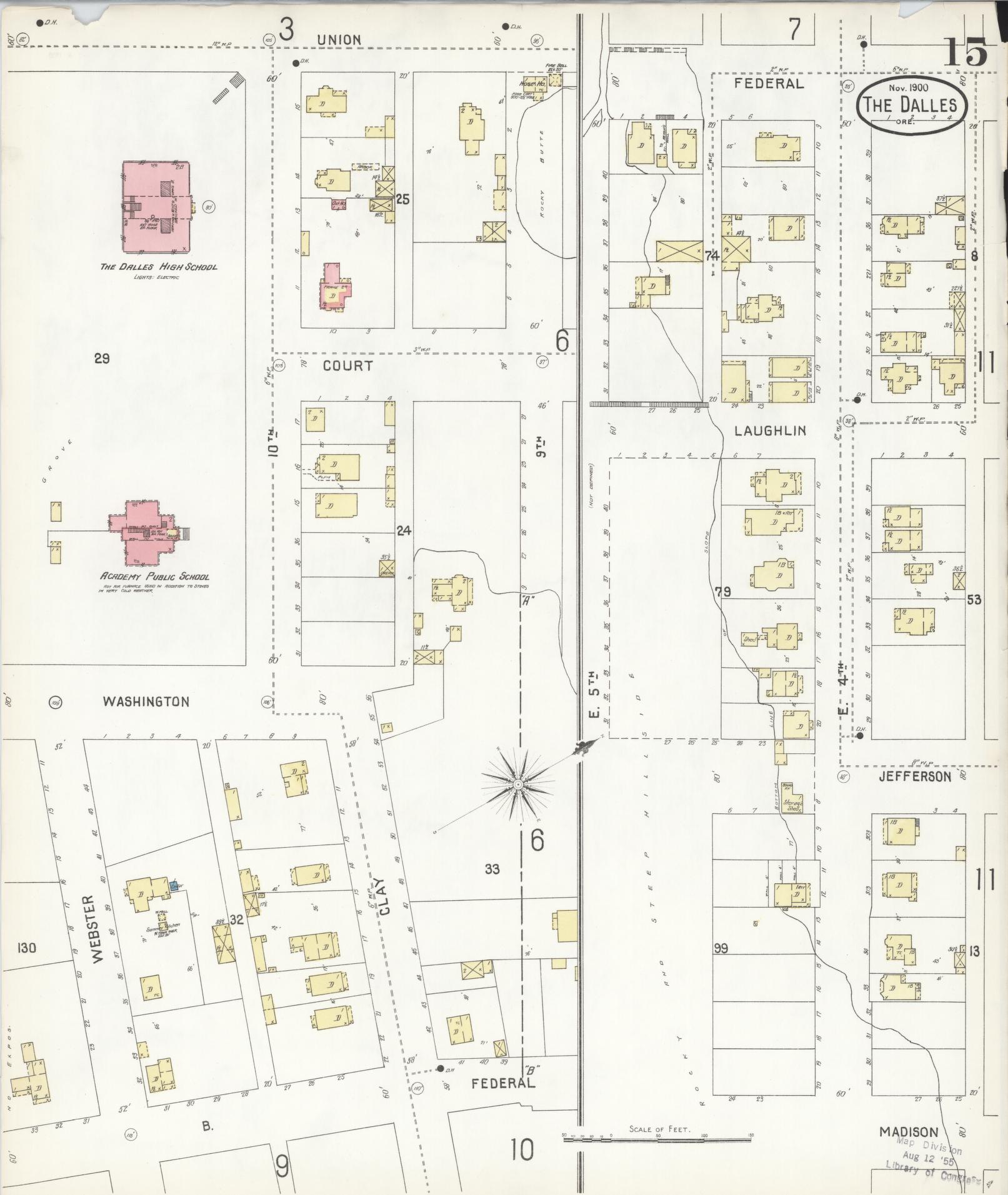 Sanborn Fire Insurance Map from The Dalles, Wasco County, Oregon (1900), Sheet #0015 - Historic Sanborn Fire Insurance Map Print, vintage old map wall art, antique decor, genealogy gift, Oregon Oregon map