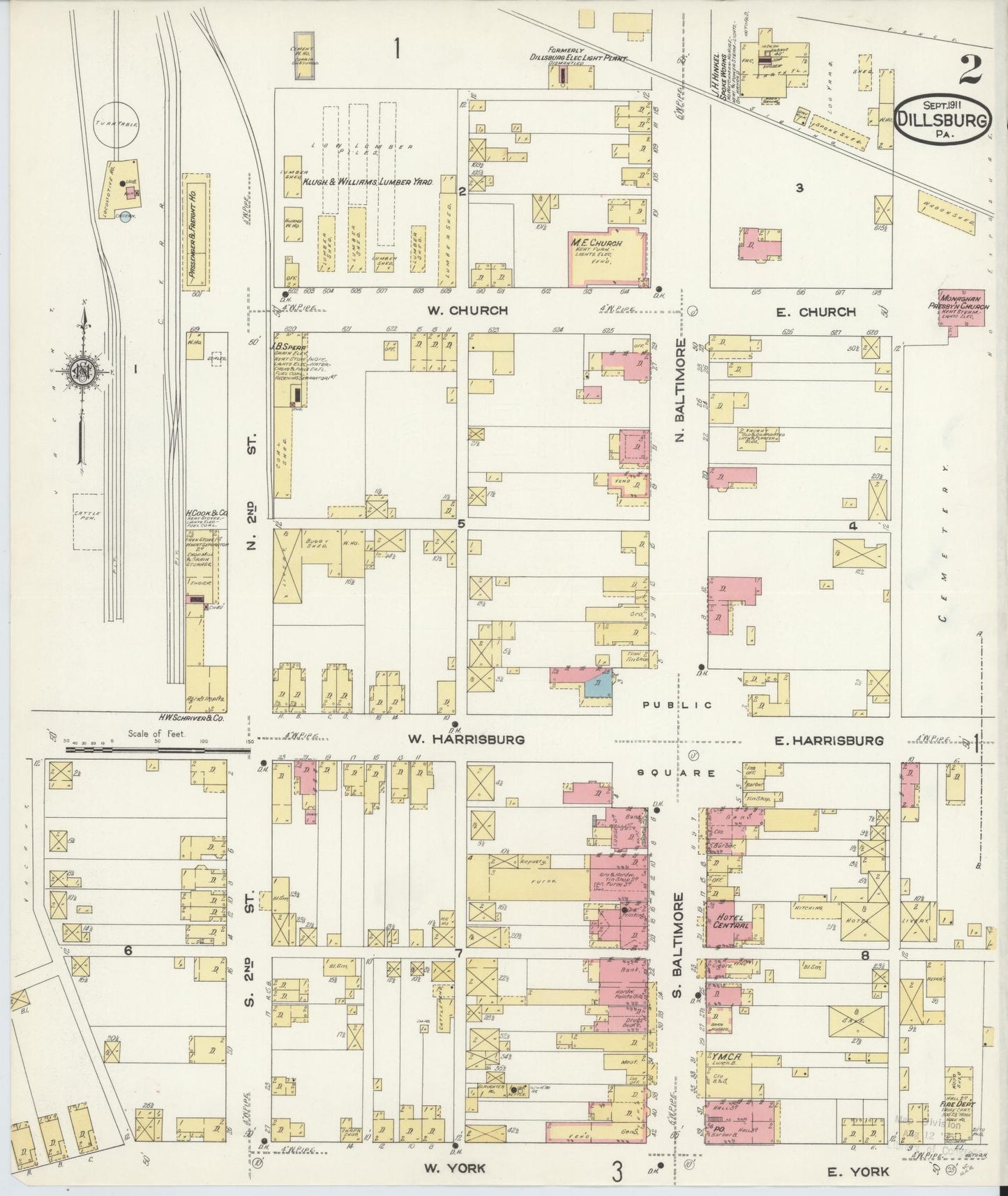 Sanborn Fire Insurance Map from Dillsburg, York County, Pennsylvania (1911), Sheet #0002 - Historic Sanborn Fire Insurance Map Print, vintage old map wall art, antique decor, genealogy gift, Pennsylvania Pennsylvania map