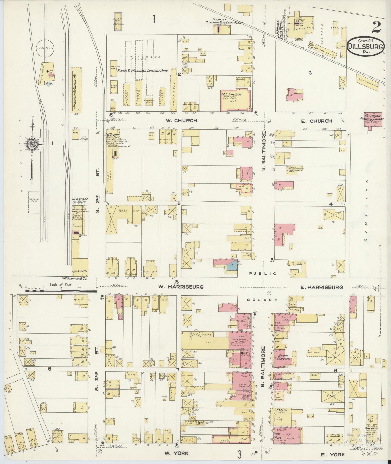 Sanborn Fire Insurance Map from Dillsburg, York County, Pennsylvania (1911), Sheet #0002 - Historic Sanborn Fire Insurance Map Print, vintage old map wall art, antique decor, genealogy gift, Pennsylvania Pennsylvania map