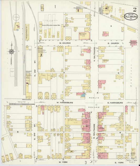 Sanborn Fire Insurance Map from Dillsburg, York County, Pennsylvania (1911), Sheet #0002 - Historic Sanborn Fire Insurance Map Print, vintage old map wall art, antique decor, genealogy gift, Pennsylvania Pennsylvania map