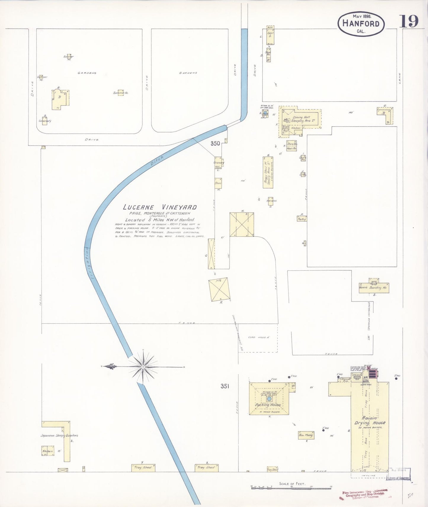Sanborn Fire Insurance Map from Hanford, Kings County, California (1898), Sheet #0019 - Historic Sanborn Fire Insurance Map Print, vintage old map wall art, antique decor, genealogy gift, California California map