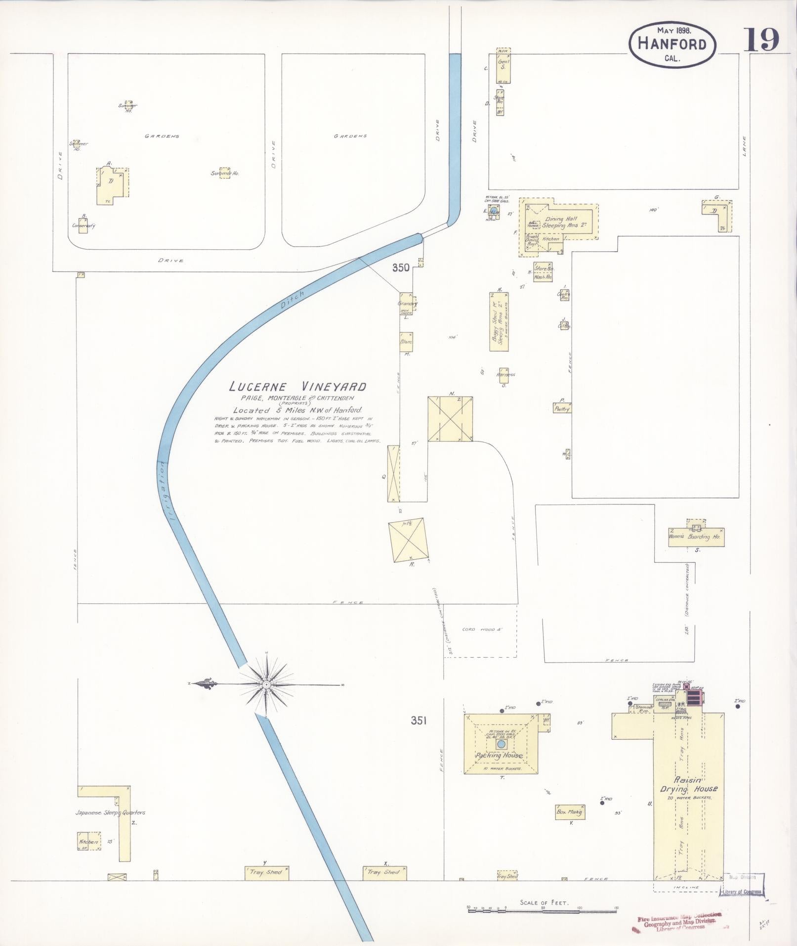 Sanborn Fire Insurance Map from Hanford, Kings County, California (1898), Sheet #0019 - Historic Sanborn Fire Insurance Map Print, vintage old map wall art, antique decor, genealogy gift, California California map