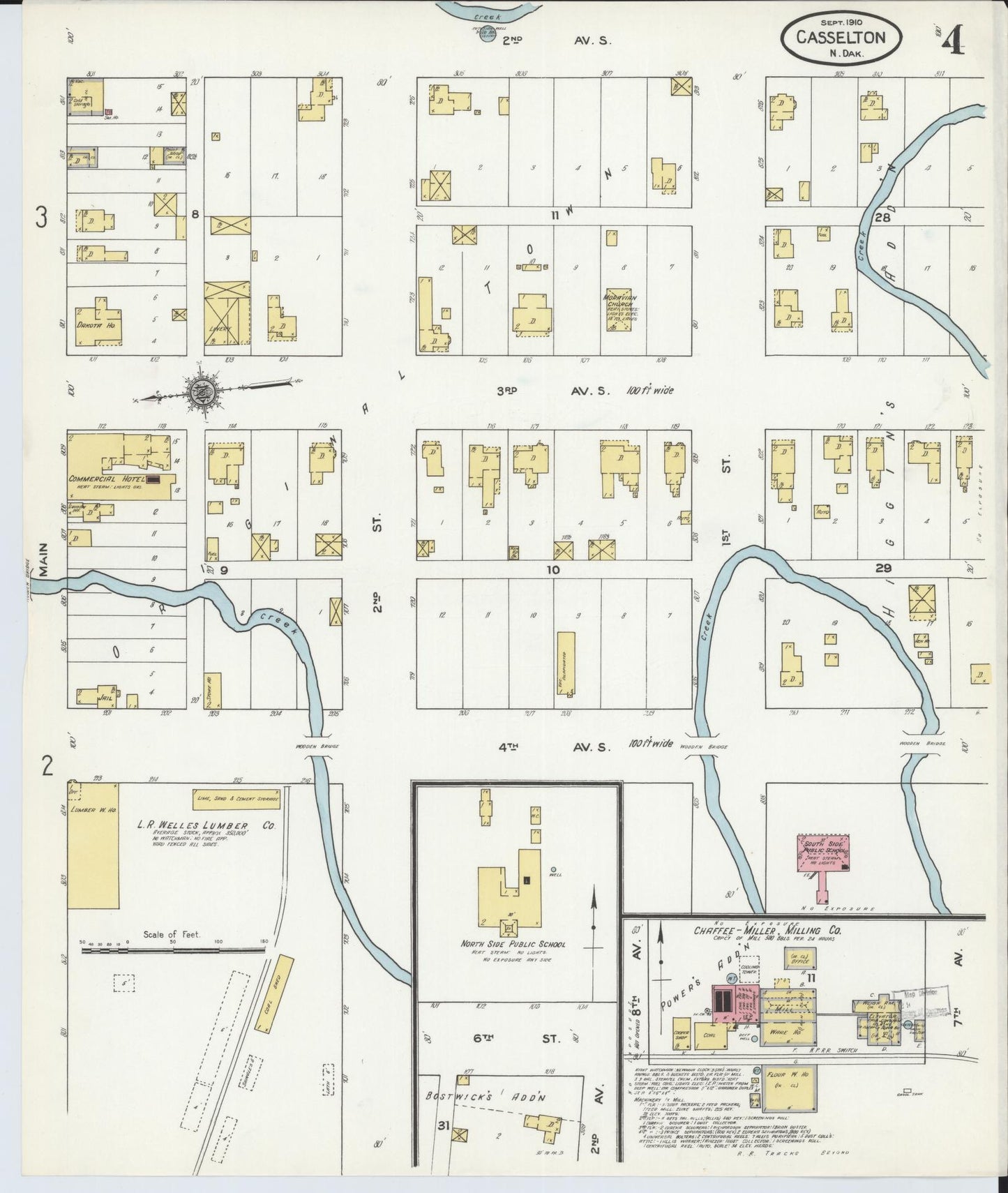 Sanborn Fire Insurance Map from Casselton, Cass County, North Dakota (1910), Sheet #0004 - Complete Map Set gallery image, historic Sanborn map, vintage wall art, North Dakota North Dakota