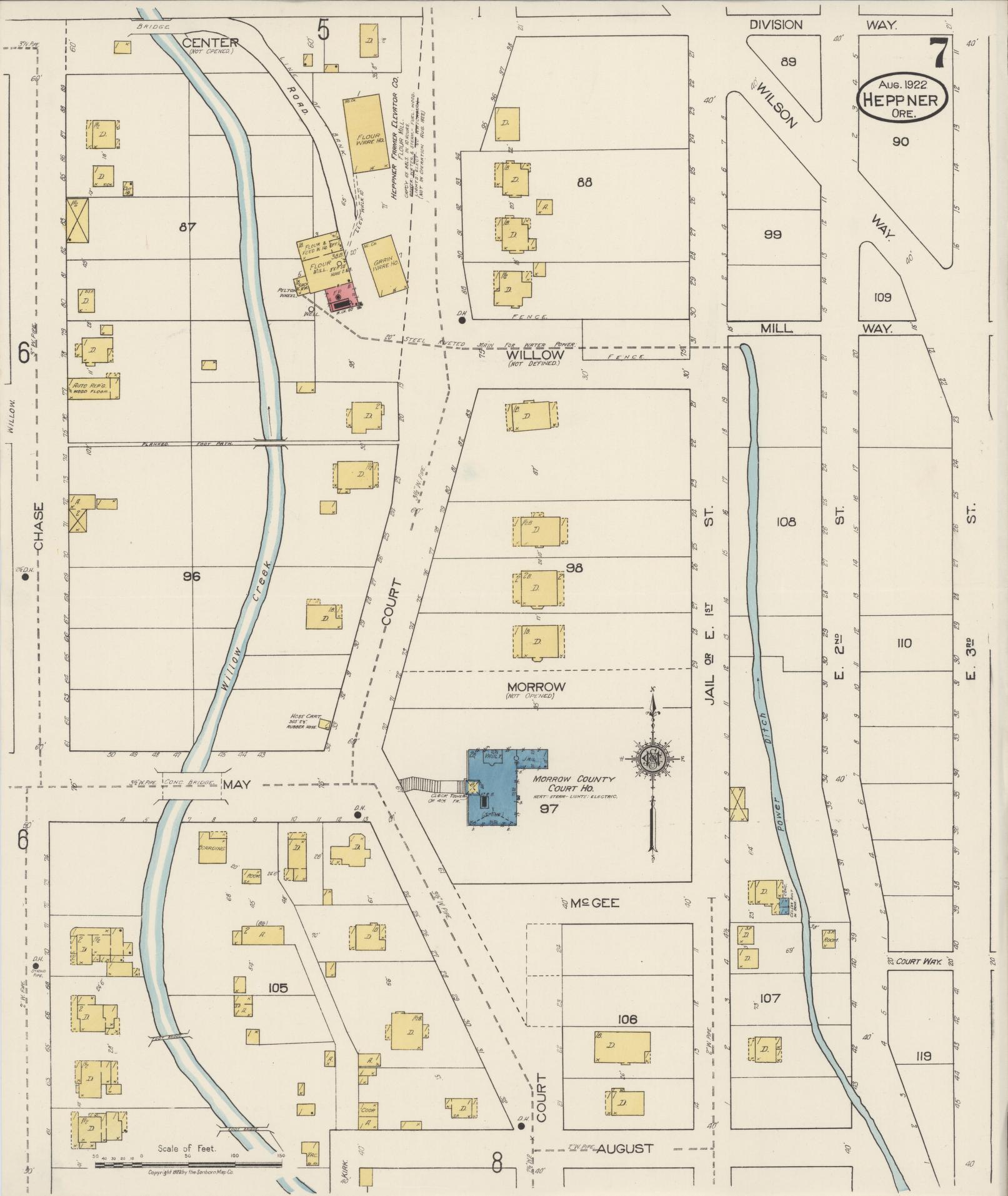 Sanborn Fire Insurance Map from Heppner, Morrow County, Oregon (1922), Sheet #0007 - Complete Map Set gallery image, historic Sanborn map, vintage wall art, Oregon Oregon
