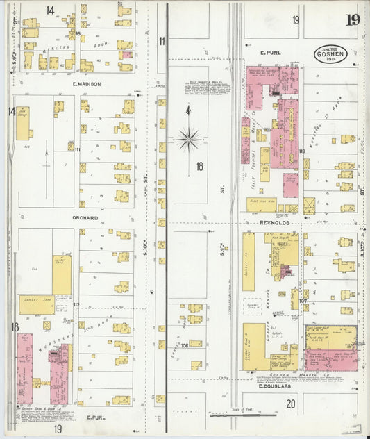 Sanborn Fire Insurance Map from Goshen, Elkhart County, Indiana (1905), Sheet #0019 - Historic Sanborn Fire Insurance Map Print, vintage old map wall art, antique decor, genealogy gift, Indiana Indiana map