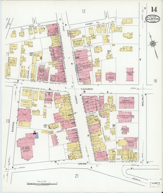 Sanborn Fire Insurance Map from Clinton, Worcester County, Massachusetts (1919), Sheet #0014 - Historic Sanborn Fire Insurance Map Print, vintage old map wall art, antique decor, genealogy gift, Massachusetts Massachusetts map