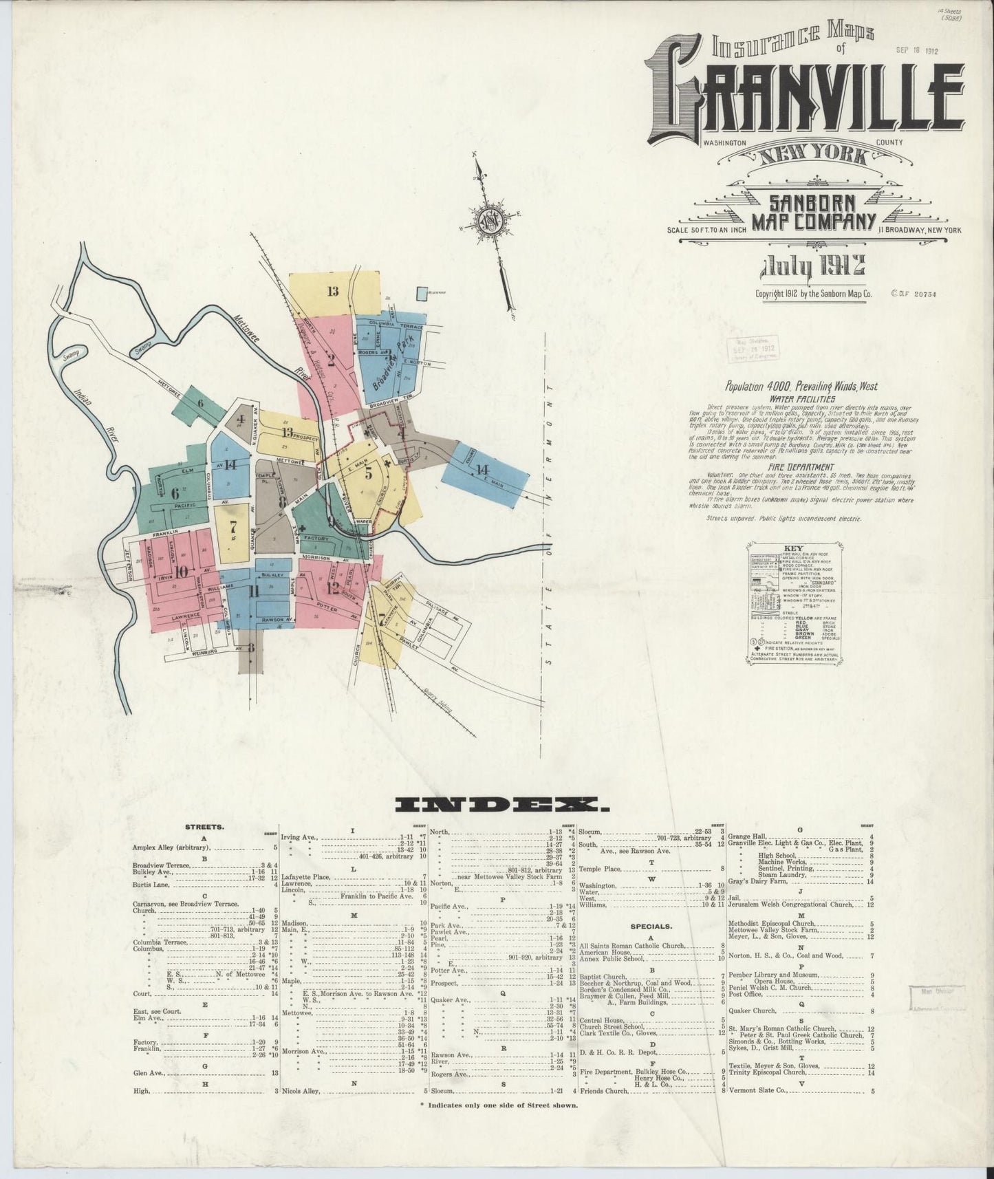 Sanborn Fire Insurance Map from Granville, Washington County, New York. (1912) – Historic Sanborn Fire Insurance Map Print