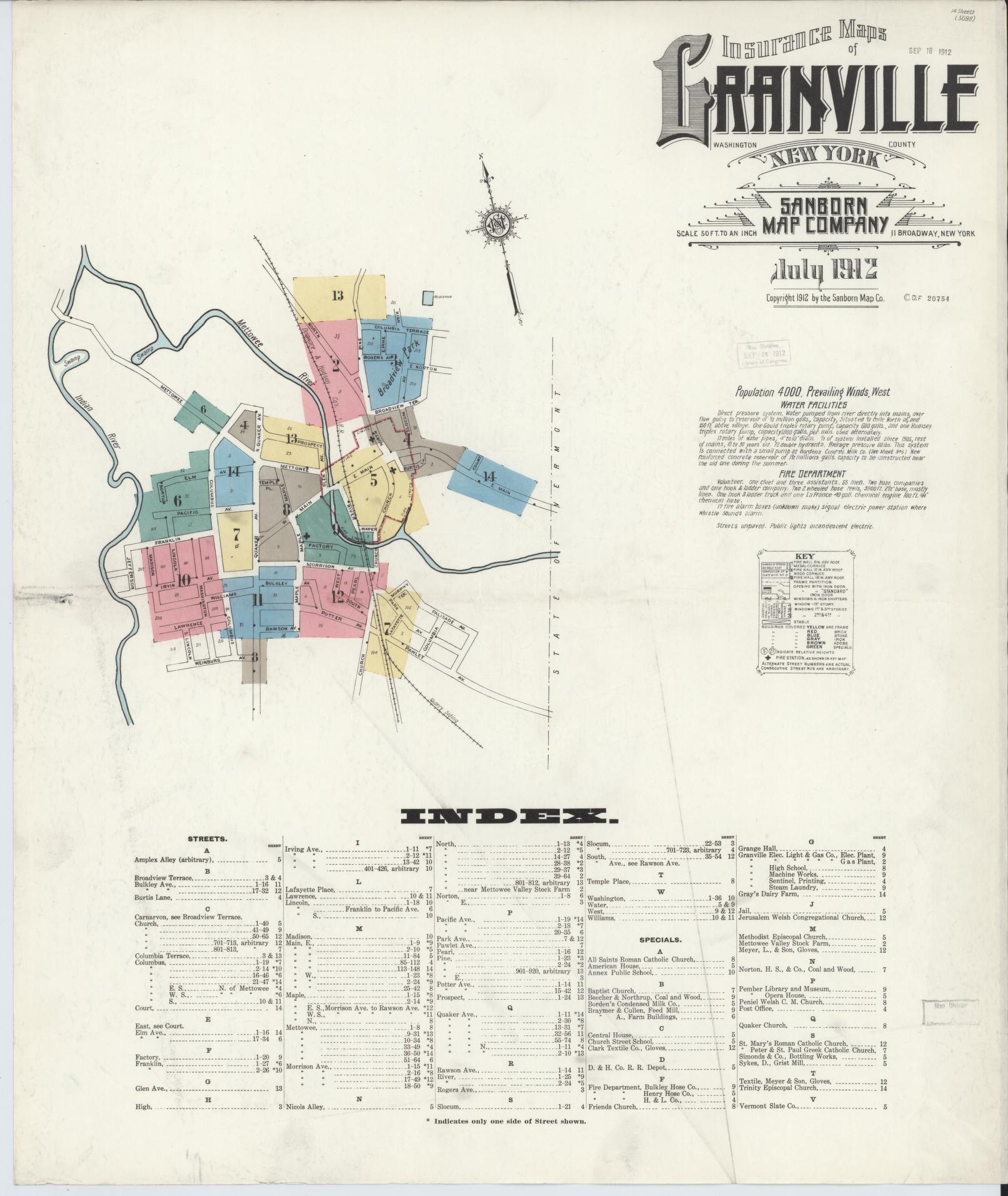 Sanborn Fire Insurance Map from Granville, Washington County, New York. (1912) – Historic Sanborn Fire Insurance Map Print
