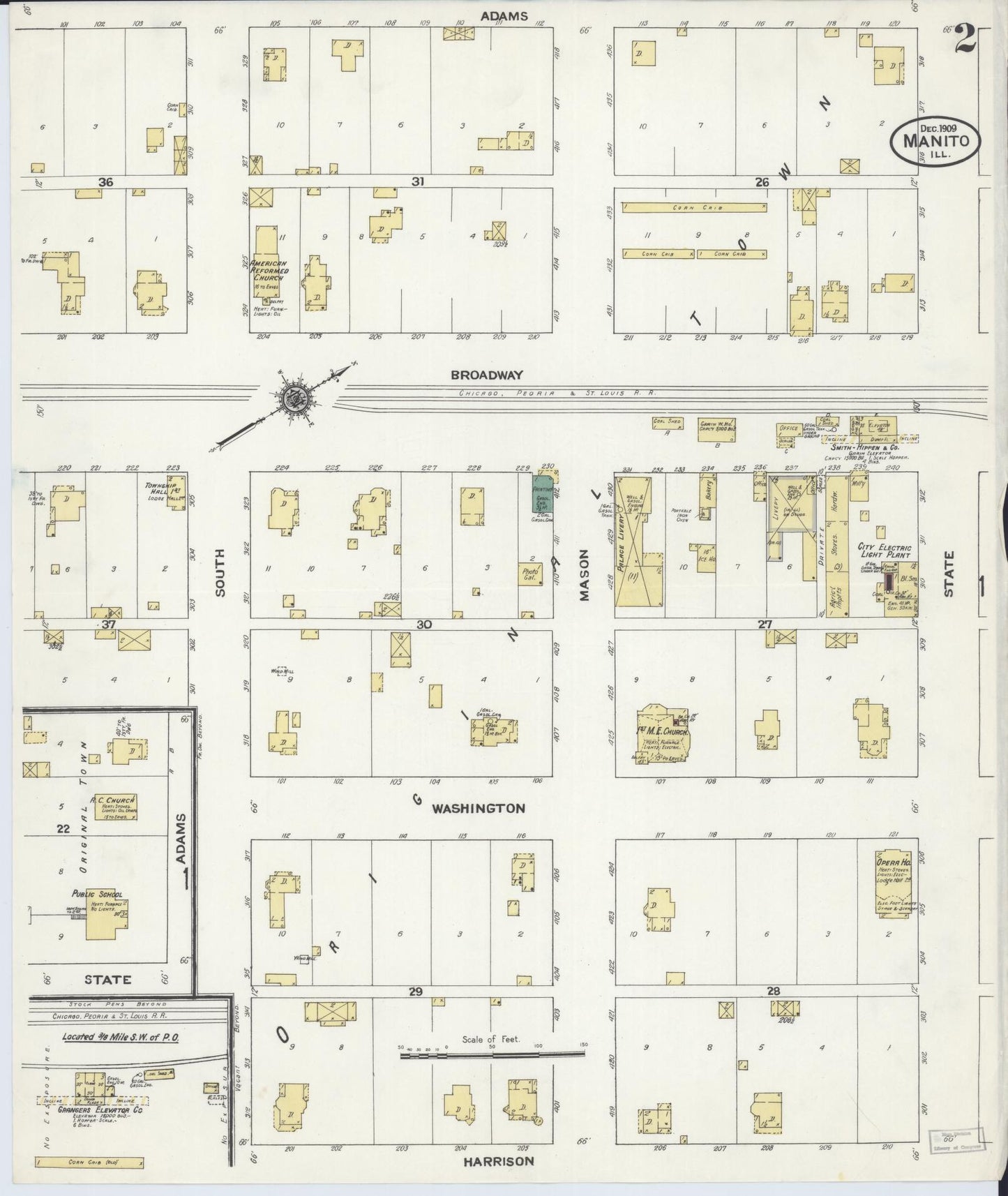 Sanborn Fire Insurance Map from Manito, Mason County, Illinois (1909), Sheet #0002 - Historic Sanborn Fire Insurance Map Print, vintage old map wall art, antique decor, genealogy gift, Illinois Illinois map