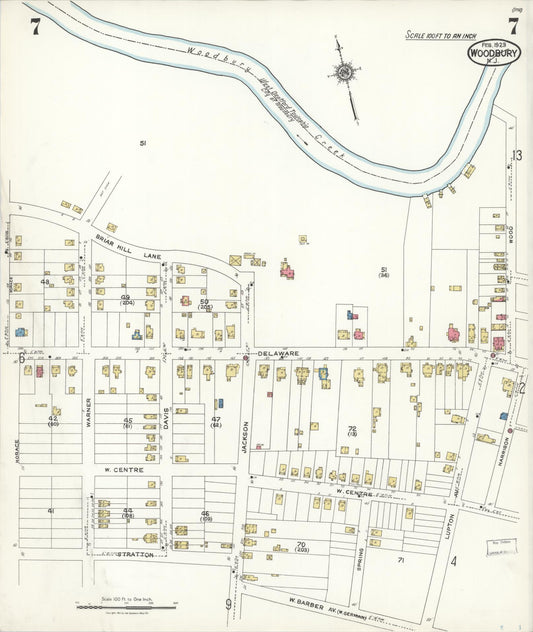 Sanborn Fire Insurance Map from Woodbury, Gloucester County, New Jersey (1923), Sheet #0007 - Historic Sanborn Fire Insurance Map Print, vintage old map wall art, antique decor, genealogy gift, New Jersey New Jersey map