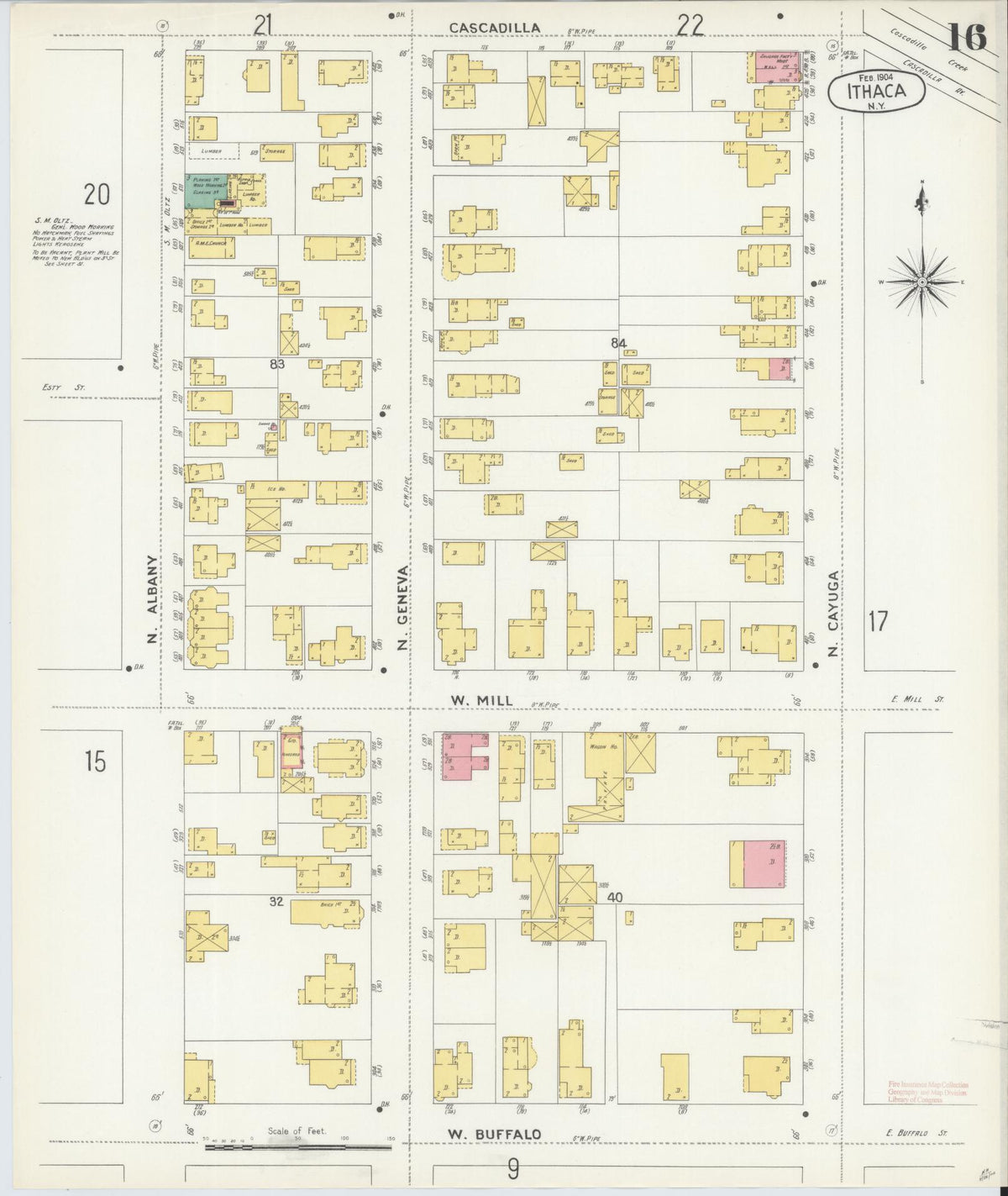 Sanborn Fire Insurance Map from Ithaca, Tompkins County, New York (1904), Sheet #0016 - Complete Map Set gallery image, historic Sanborn map, vintage wall art, New York New York