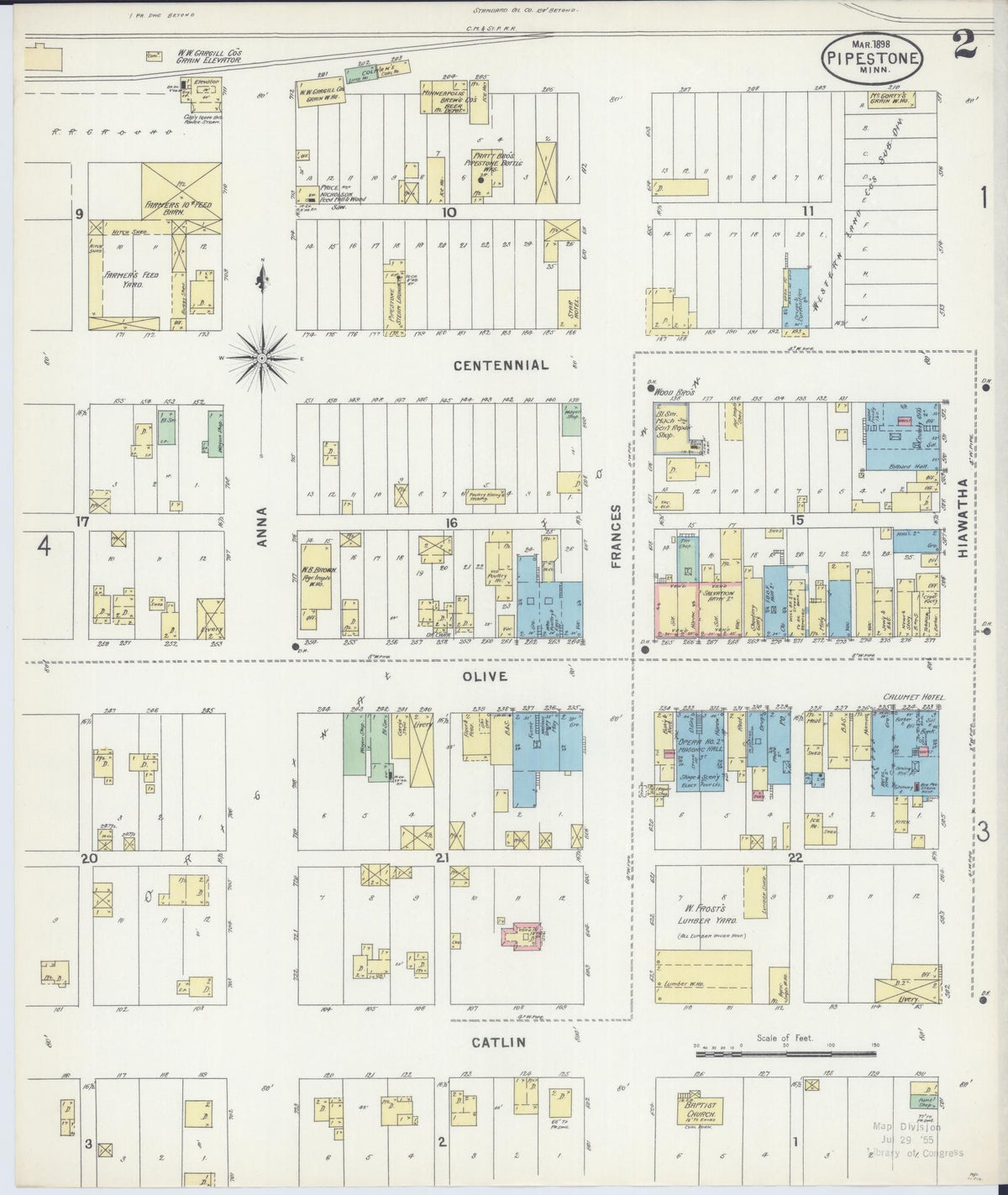 Sanborn Fire Insurance Map from Pipestone, Pipestone County, Minnesota (1898), Sheet #0002 - Historic Sanborn Fire Insurance Map Print, vintage old map wall art, antique decor, genealogy gift, Minnesota Minnesota map
