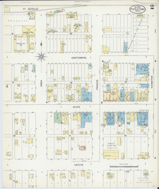 Sanborn Fire Insurance Map from Pipestone, Pipestone County, Minnesota (1898), Sheet #0002 - Historic Sanborn Fire Insurance Map Print, vintage old map wall art, antique decor, genealogy gift, Minnesota Minnesota map