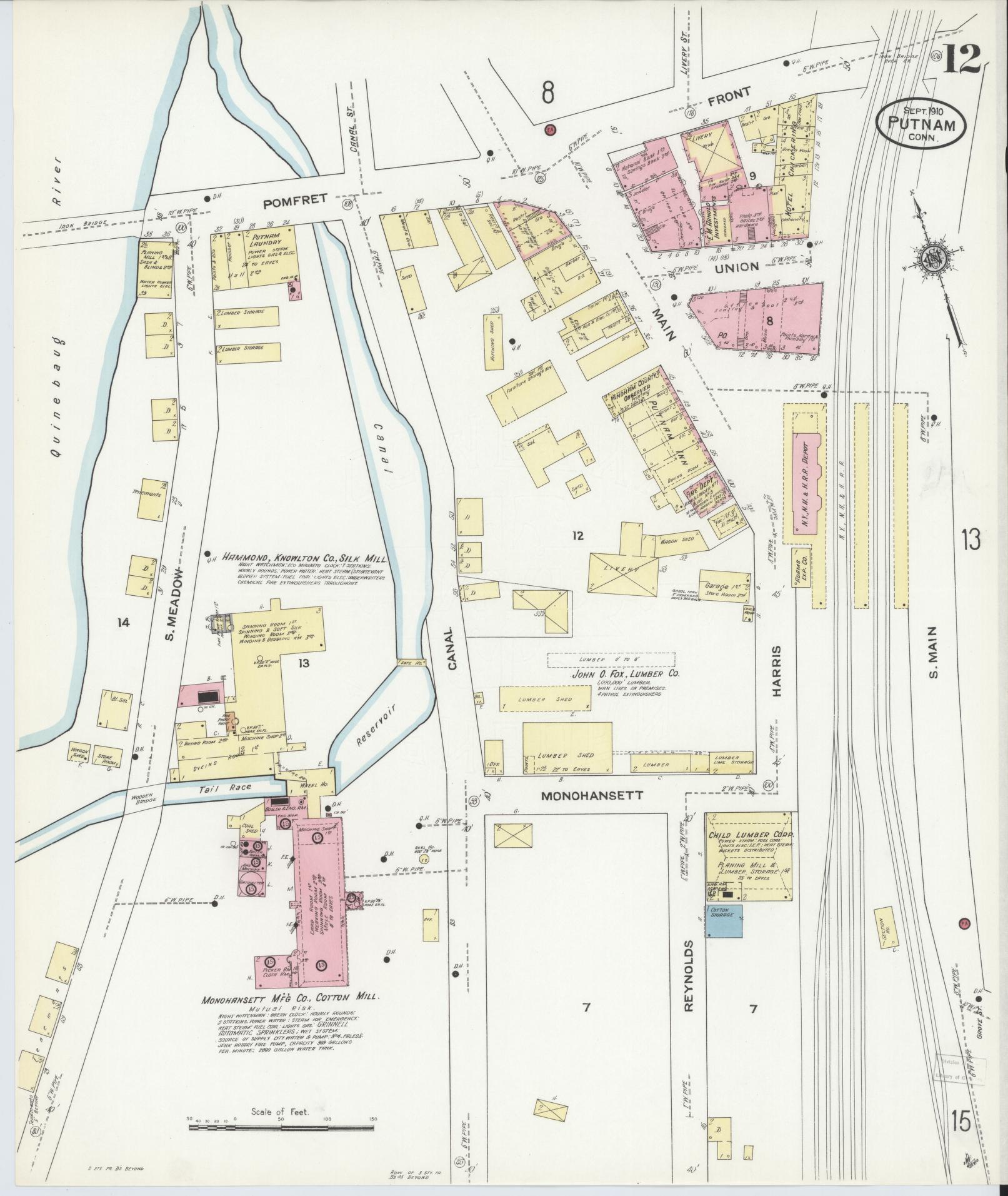 Sanborn Fire Insurance Map from Putnam, Windham County, Connecticut (1910), Sheet #0012 - Complete Map Set gallery image, historic Sanborn map, vintage wall art, Connecticut Connecticut
