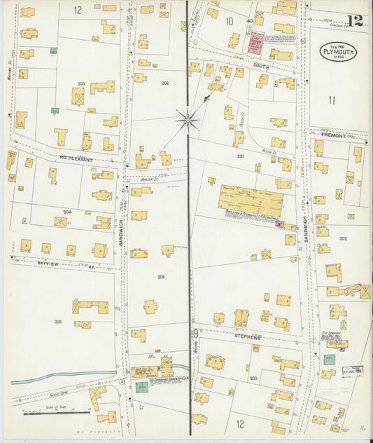 Sanborn Fire Insurance Map from Plymouth, Plymouth County, Massachusetts (1906), Sheet #0012 - Historic Sanborn Fire Insurance Map Print, vintage old map wall art, antique decor, genealogy gift, Massachusetts Massachusetts map