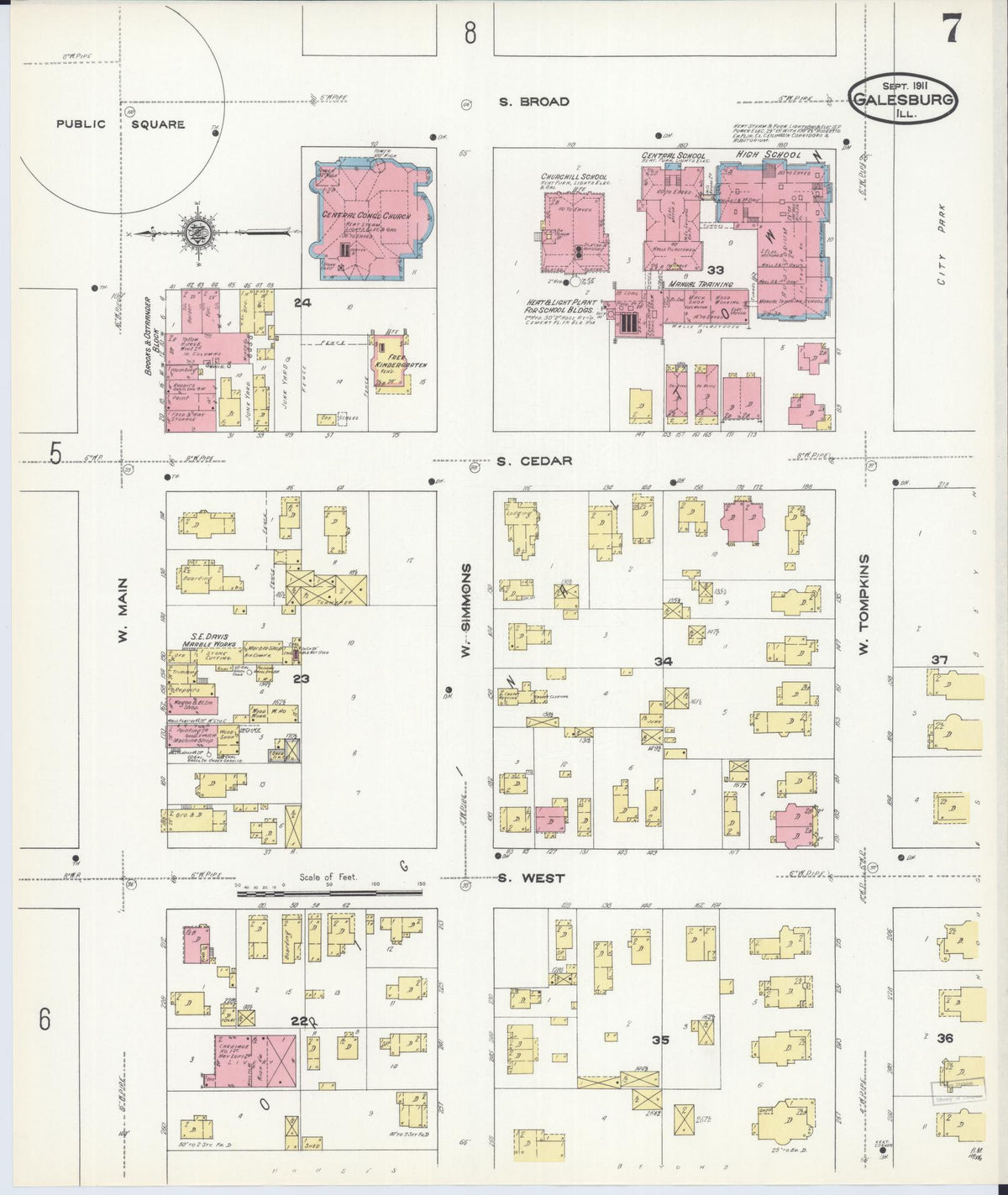 Sanborn Fire Insurance Map from Galesburg, Knox County, Illinois (1911), Sheet #0007 - Complete Map Set gallery image, historic Sanborn map, vintage wall art, Illinois Illinois