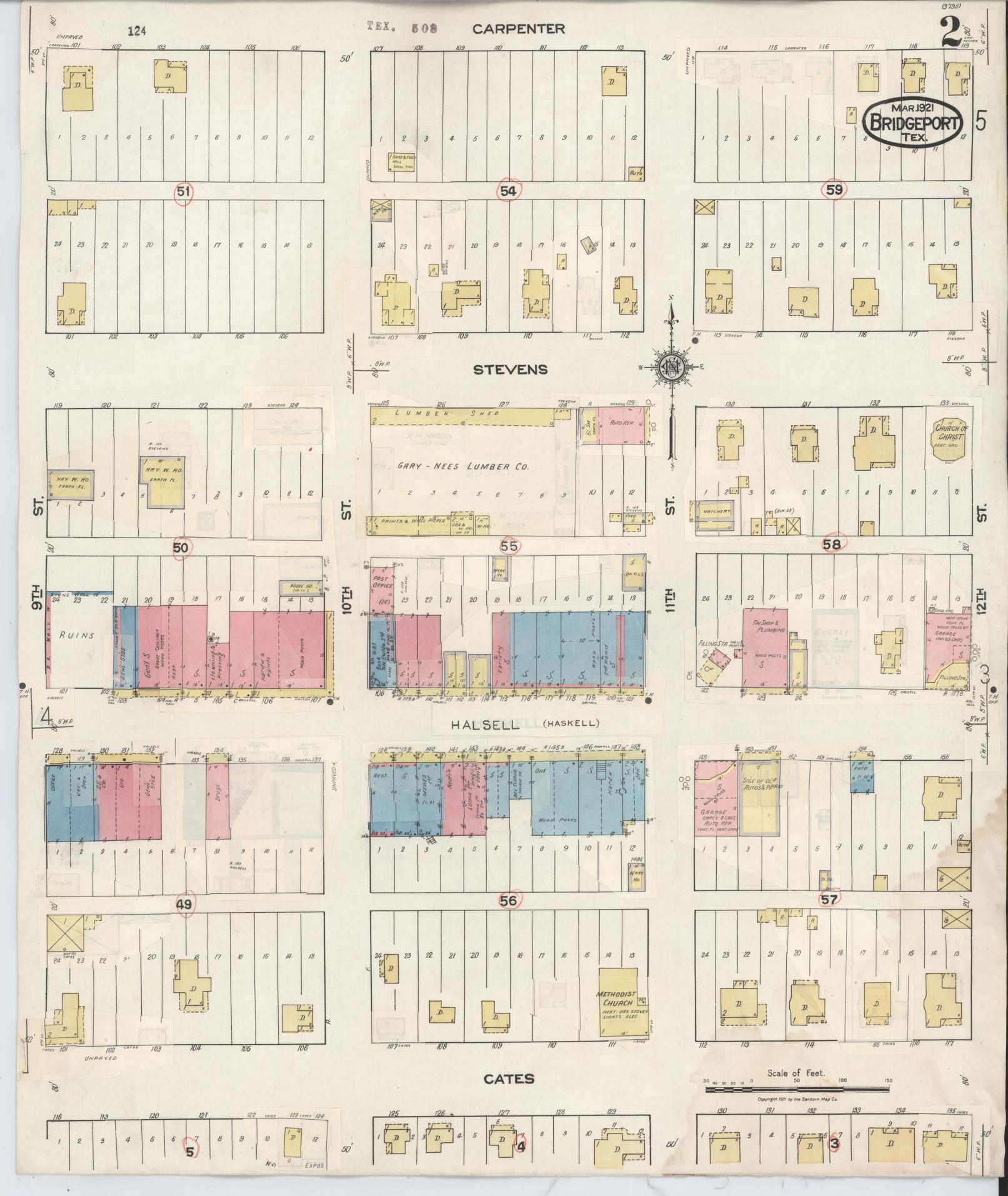 Sanborn Fire Insurance Map from Bridgeport, Wise County, Texas (1944), Sheet #0002 - Historic Sanborn Fire Insurance Map Print, vintage old map wall art, antique decor, genealogy gift, Texas Texas map