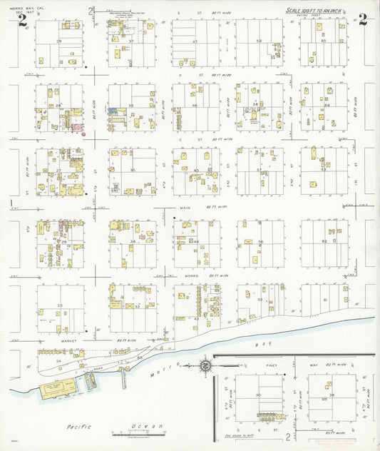 Sanborn Fire Insurance Map from Morro Bay, San Luis Obispo County, California (1937), Sheet #0002 - Historic Sanborn Fire Insurance Map Print, vintage old map wall art, antique decor, genealogy gift, California California map