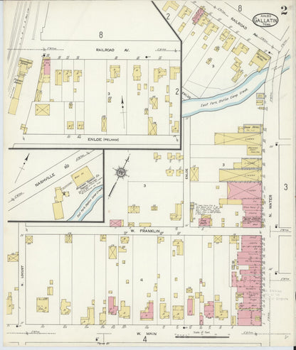 Sanborn Fire Insurance Map from Gallatin, Sumner County, Tennessee (1913), Sheet #0002 - Complete Map Set gallery image, historic Sanborn map, vintage wall art, Tennessee Tennessee