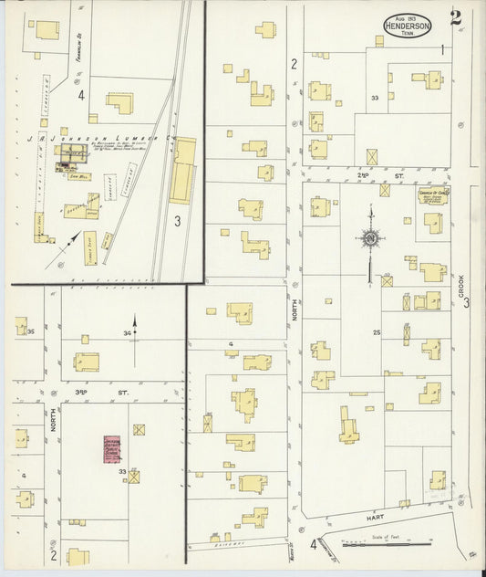 Sanborn Fire Insurance Map from Henderson, Chester County, Tennessee (1913), Sheet #0002 - Historic Sanborn Fire Insurance Map Print, vintage old map wall art, antique decor, genealogy gift, Tennessee Tennessee map