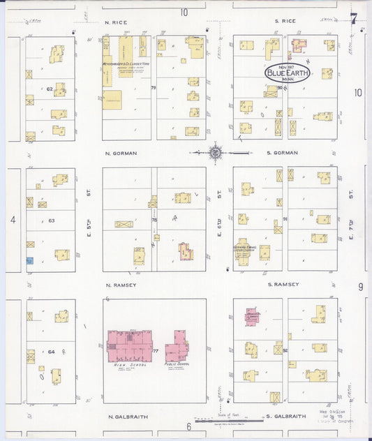 Sanborn Fire Insurance Map from Blue Earth, Faribault County, Minnesota (1917), Sheet #0007 - Historic Sanborn Fire Insurance Map Print, vintage old map wall art, antique decor, genealogy gift, Minnesota Minnesota map
