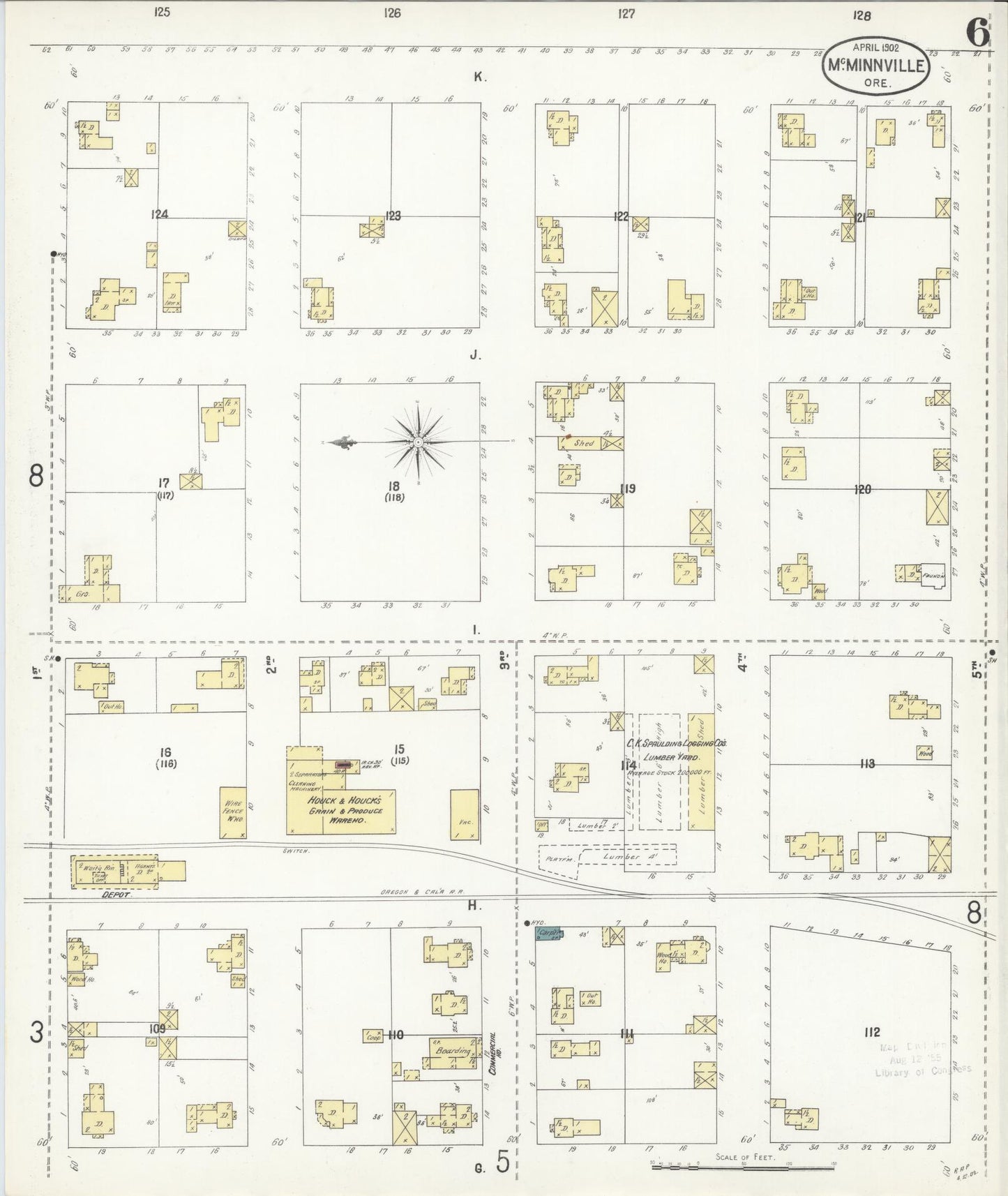 Sanborn Fire Insurance Map from McMinnville, Yamhill County, Oregon (1902), Sheet #0006 - Complete Map Set gallery image, historic Sanborn map, vintage wall art, Oregon Oregon