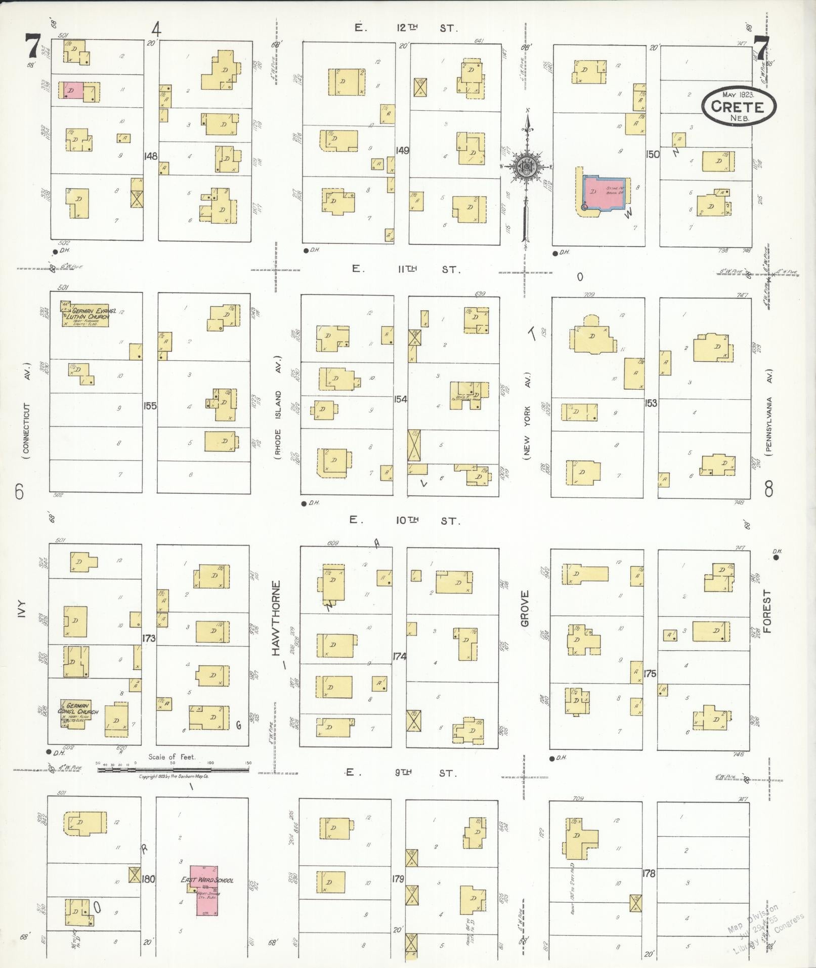 Sanborn Fire Insurance Map from Crete, Saline County, Nebraska (1923), Sheet #0007 - Complete Map Set gallery image, historic Sanborn map, vintage wall art, Nebraska Nebraska