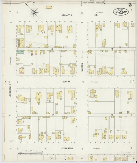 Sanborn Fire Insurance Map from Tullahoma, Coffee County, Tennessee (1897), Sheet #0005 - Historic Sanborn Fire Insurance Map Print, vintage old map wall art, antique decor, genealogy gift, Tennessee Tennessee map