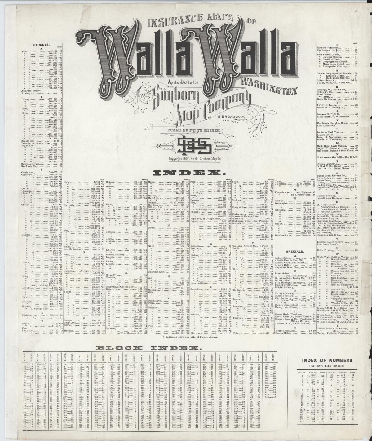 Sanborn Fire Insurance Map from Walla Walla, Walla Walla County, Washington (1905), Sheet #0001 - Historic Sanborn Fire Insurance Map Print, vintage old map wall art, antique decor, genealogy gift, Washington Washington map
