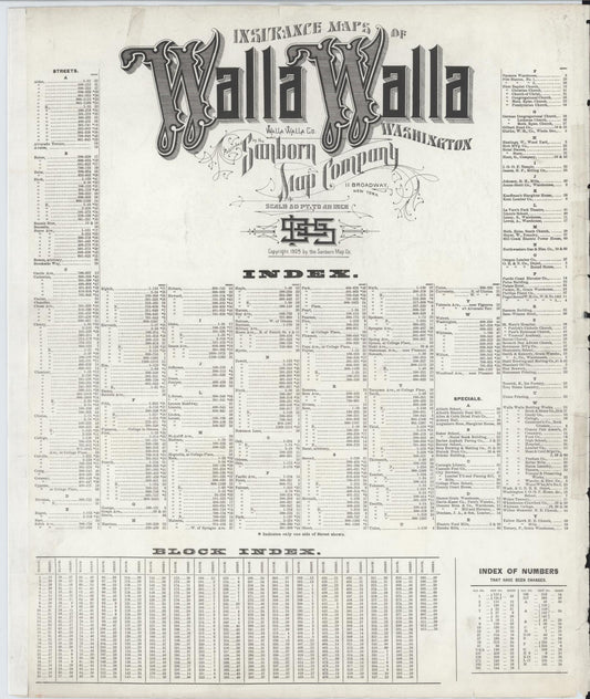 Sanborn Fire Insurance Map from Walla Walla, Walla Walla County, Washington (1905), Sheet #0001 - Historic Sanborn Fire Insurance Map Print, vintage old map wall art, antique decor, genealogy gift, Washington Washington map