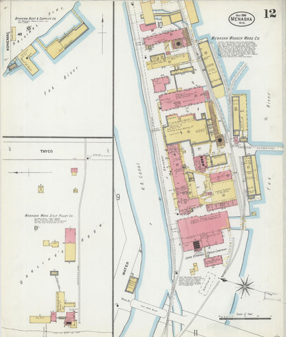 Sanborn Fire Insurance Map from Menasha, Winnebago County, Wisconsin (1906), Sheet #0012 - Historic Sanborn Fire Insurance Map Print, vintage old map wall art, antique decor, genealogy gift, Wisconsin Wisconsin map