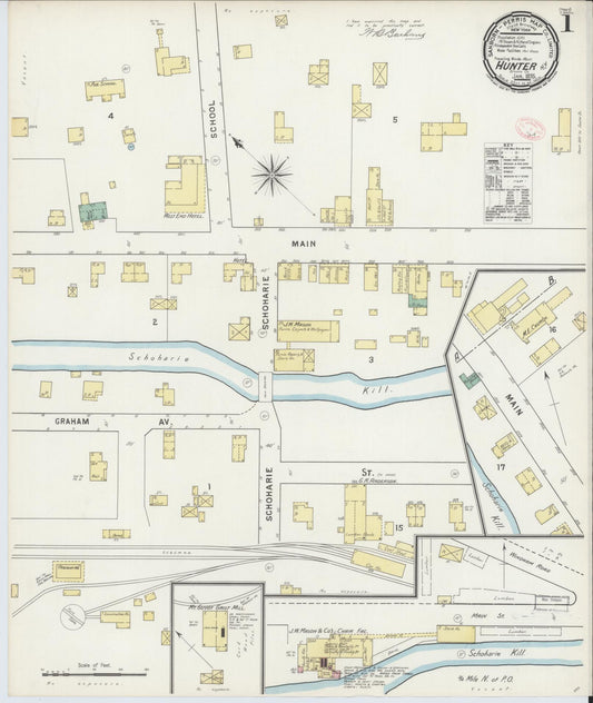 Sanborn Fire Insurance Map from Hunter, Greene County, New York (1895), Sheet #0001 - Historic Sanborn Fire Insurance Map Print, vintage old map wall art, antique decor, genealogy gift, New York New York map