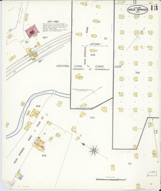 Sanborn Fire Insurance Map from Rock Springs, Sweetwater County, Wyoming (1907), Sheet #0013 - Historic Sanborn Fire Insurance Map Print, vintage old map wall art, antique decor, genealogy gift, Wyoming Wyoming map