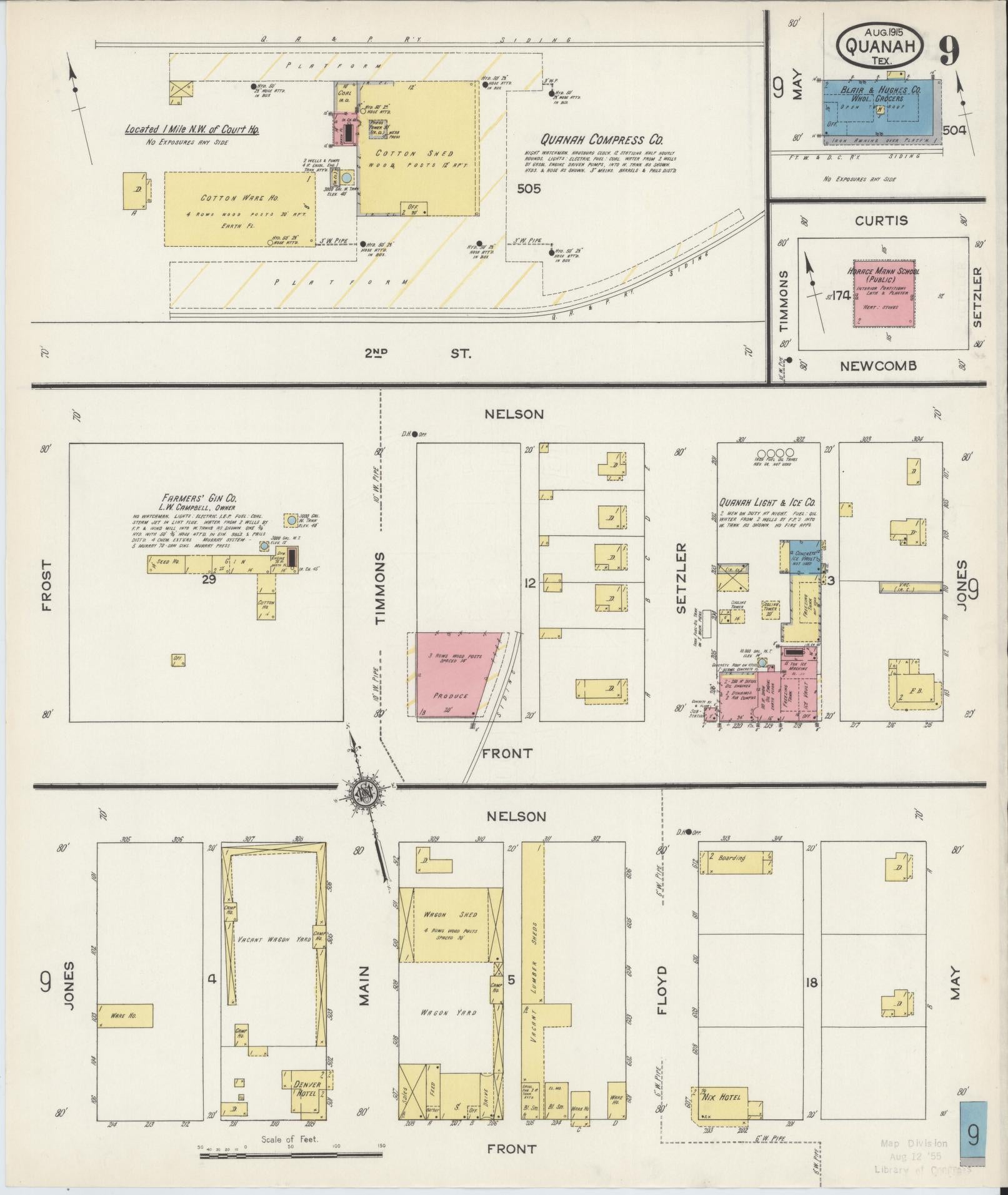 Sanborn Fire Insurance Map from Quanah, Hardeman County, Texas (1915), Sheet #0009 - Historic Sanborn Fire Insurance Map Print, vintage old map wall art, antique decor, genealogy gift, Texas Texas map