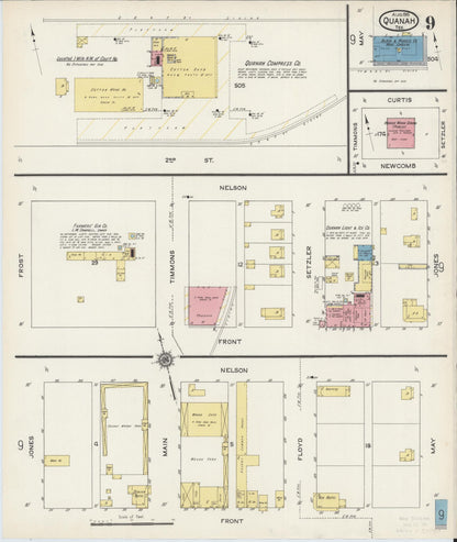 Sanborn Fire Insurance Map from Quanah, Hardeman County, Texas (1915), Sheet #0009 - Historic Sanborn Fire Insurance Map Print, vintage old map wall art, antique decor, genealogy gift, Texas Texas map