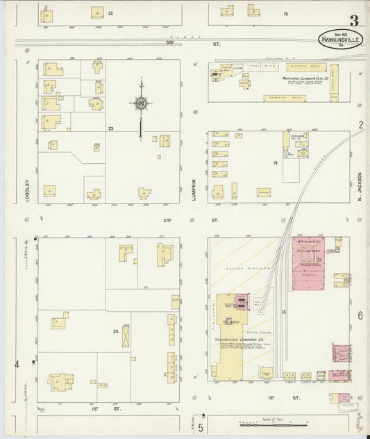 Sanborn Fire Insurance Map from Hawkinsville, Pulaski County, Georgia (1912), Sheet #0003 - Historic Sanborn Fire Insurance Map Print, vintage old map wall art, antique decor, genealogy gift, Georgia Georgia map