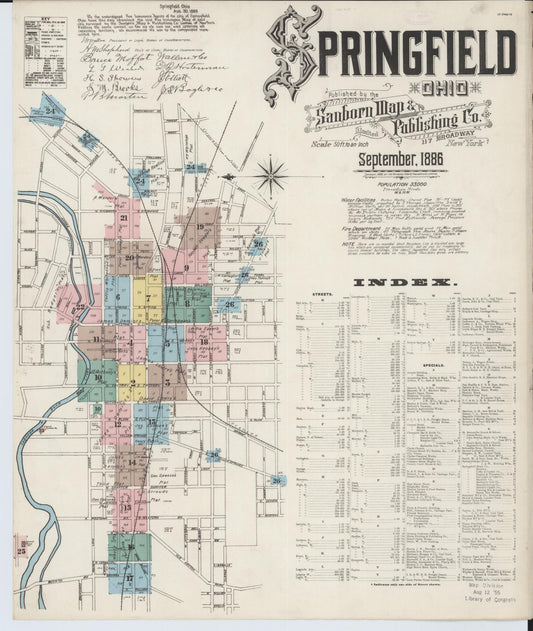 Sanborn Fire Insurance Map from Springfield, Clark County, Ohio (1886), Sheet #0001 - Complete Map Set gallery image, historic Sanborn map, vintage wall art, Ohio Ohio