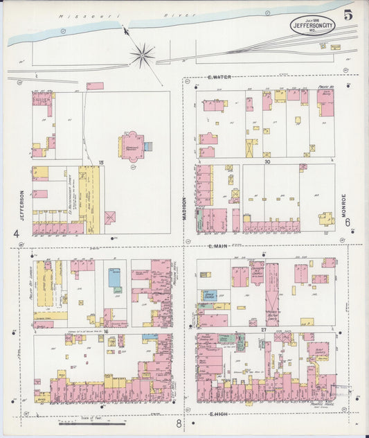 Sanborn Fire Insurance Map from Jefferson City, Cole County, Missouri (1898), Sheet #0005 - Historic Sanborn Fire Insurance Map Print, vintage old map wall art, antique decor, genealogy gift, Missouri Missouri map