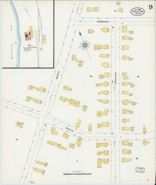 Sanborn Fire Insurance Map from Houlton, Aroostook County, Maine (1906), Sheet #0009 - Historic Sanborn Fire Insurance Map Print, vintage old map wall art, antique decor, genealogy gift, Maine Maine map