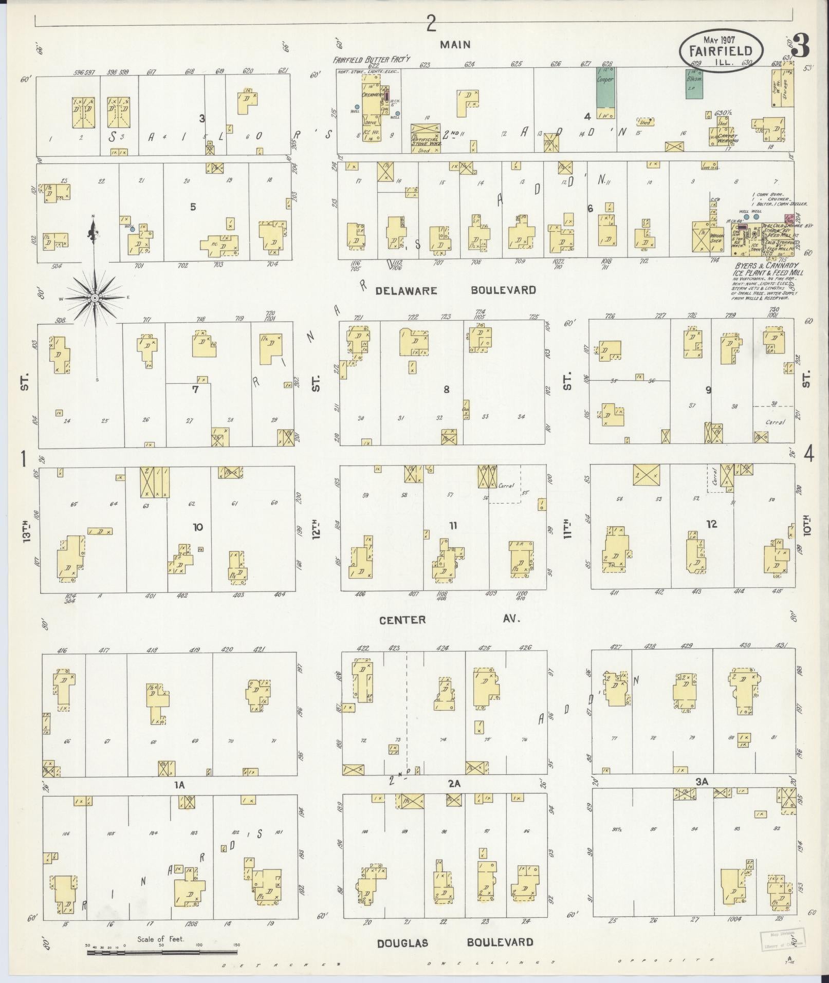 Sanborn Fire Insurance Map from Fairfield, Wayne County, Illinois (1907), Sheet #0003 - Historic Sanborn Fire Insurance Map Print, vintage old map wall art, antique decor, genealogy gift, Illinois Illinois map